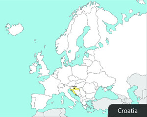 map of Croatia on Europe continent, vector illustration 