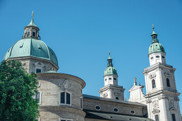 The Residenzplatz square with DomQuartier, Salzburg's cathedral-museum complex , UNESCO world...