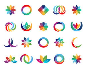 Set of colorful gradient creative trending vector templates for creating logos and identities of various shapes. Abstract shapes, icons for business, marketing, advertising, technology, companies, web