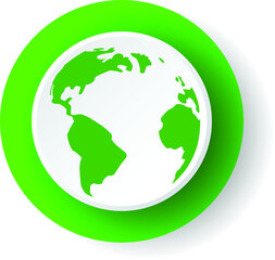 planet earth, green button, vector illustration