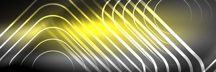 Shiny neon glowing techno lines, hi-tech futuristic abstract background template with square shapes