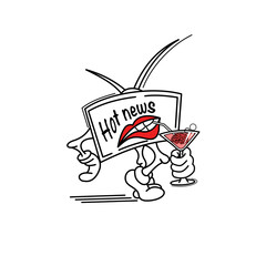 The TV broadcasts the  hot news. Vector illustration. Logo.