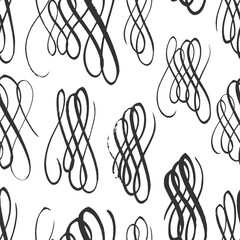 Naklejka premium Decorative seamless pattern with hand drawn shapes. Hand painted grungy ink doodles in black and white colors. 