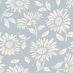 Seamless colorful floral pattern in folk style with flowers, leaves. Hand drawn. Vector illustration.