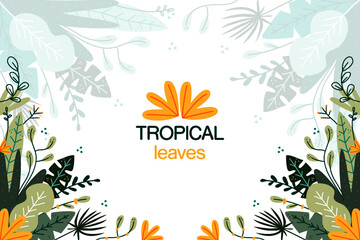 Vector abstract tropical leaves background isolated on white. Vector