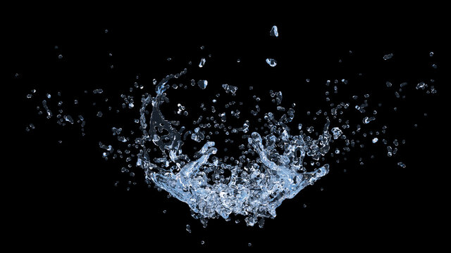 Water Splash on black background. Macro camera. 3d illustration. Stock  Illustration | Adobe Stock
