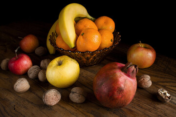 fresh fruits against a dark background