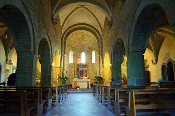 The interior of the beautiful church of Santa Maria and San Leonardo, divided into three naves...