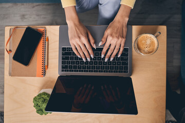 Female hands typing on the laptop keyboard