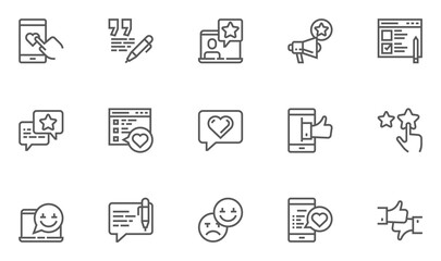 Feedback and Testimonials Vector Line Icons Set. Customer Relationship, Appreciations, Comments, Reviews. Editable Stroke. 48x48 Pixel Perfect.