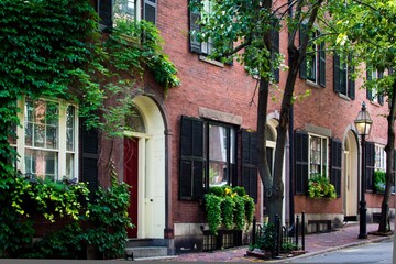 Fototapeta na wymiar Historic brownstone house in Beacon Hill, Boston, Massachusetts