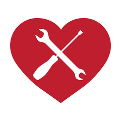 crossed screwdriver and wench inside red heart, vector