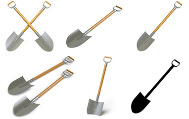 Collection of shovels. 3D Illustration.