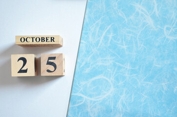 October 25, Empty white - blue background.	

