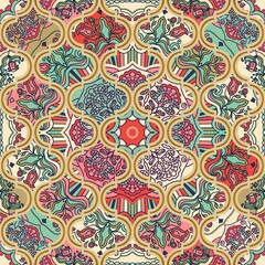 Seamless colorful patchwork. Hand drawn background. Azulejos tiles patchwork. Traditional ornate Portuguese and Spanish decorative tiles azulejos. Abstract background. Eastern style. Vector