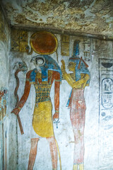 Ancient burial chambers with Egyptian hieroglyphics at the valley of the kings, Luxor, Egypt.