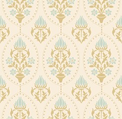 Seamless damask wallpaper. Seamless vintage pattern in Victorian style . Hand drawn floral pattern. Vector illustration