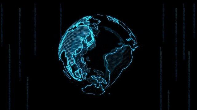 Big data 3d Earth. Binary code surrounding globe . Retro digital blue Earth.