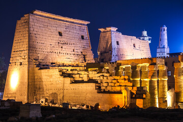 Ancient Luxor temple at night, UNESCO World Heritage site, Luxor, Egypt.