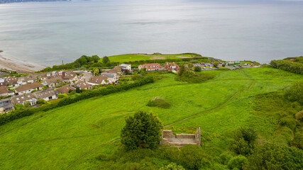 Aerial view of Raheen-a-Cluig medieval church in Bray, County Wicklow, Ireland