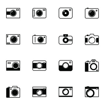 Camera, shutter, photograph icon set. Simple studio camera solid line icon sign concept. 
