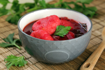 Iraqi red beetroot Soup Kibbeh