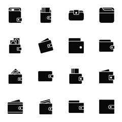 Wallet icon set. Simple money saving, pocket solid icons sign, vector illustration.