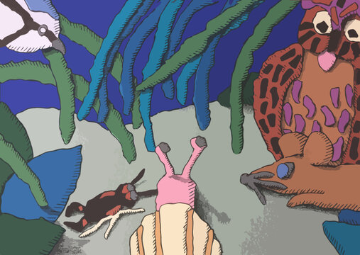 Tierparty am Abend, Illustration