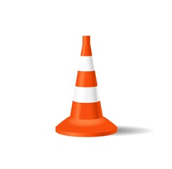 Road Cone. Vector illustration of traffic cone. Road cone - repair illustration. Vector eps 10. White and orange traffic cone. Sign used for road safety during construction or accidents