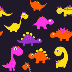 Fototapeta na wymiar Childish dinosaur seamless pattern for fashion clothes, fabric, t shirts. hand drawn vector