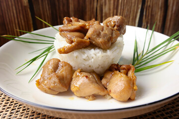 Grilled chicken with rice, chinese style.