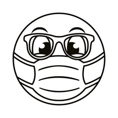 emoji with eyeglasses wearing medical mask line style