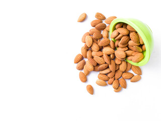 khajur, raisin/kismis, kaju badam/ cashew and almonds all at a single frame stock image white background.
