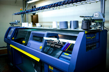 Equipment on the garment sewing factory. Manufacture of clothing and fabrics.