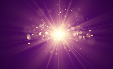 Golden bright star. Light effect bright star. Beautiful light to illustrate. Christmas star White sparks sparkle with a special light. Vector sparkles on transparent background.