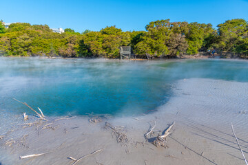 Geothermal pond at Kuirau park in Rotorua, New Zealand
