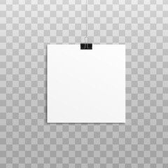 Square blank paper sheet placard, realistic vector mockup illustration isolated.