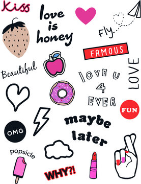 planner stickers set. slogans and illustrations.