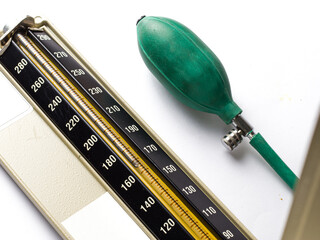 Vintage sphymomanometer - A blood pressure measuring machine stock image.
