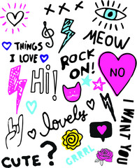 Planner stickers and patches set. fun colourful illustrated images collection.