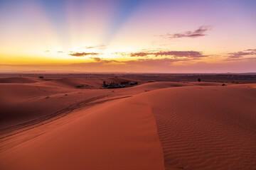 Plakat Sunrise in the Sahara desert, Morocco.