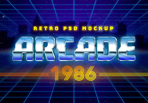 1980s Retro Arcade Mockup Text Effect