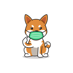 Cartoon character shiba inu dog wearing protective face mask for design.