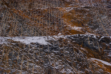 Snow and Ice on High Rock Walls Along The Seward Highway,Anchorage,Alaska,USA