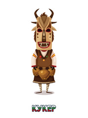 Bulgarian traditional Mummers' play Kukers. Men in masks chasing the evil spirits away.