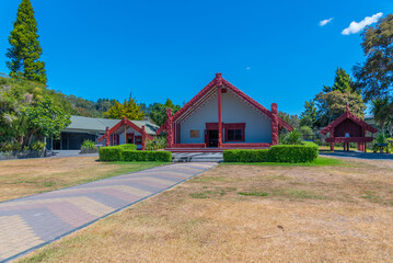 Marae traditional Maori gathering hall at Te Puia, Rotorua, New Zealand
