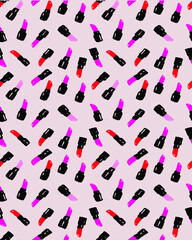 red and pink lipstick seamless pattern.