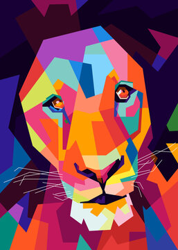 Pop art lion illustration. Creative animals art