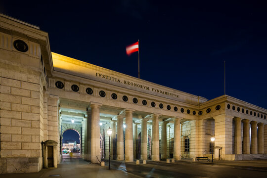 Outer Castle Gate (Heldentor) In Vienna, Austria at night