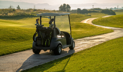 green golf course and electric vehicle